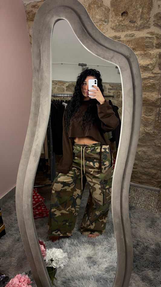 Pantaloni cargo wide leg mimetici con coulisse - foto 1