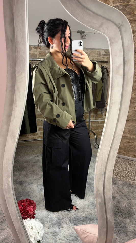 Trench corto stile bomber doppiopetto con collo alto - foto 1