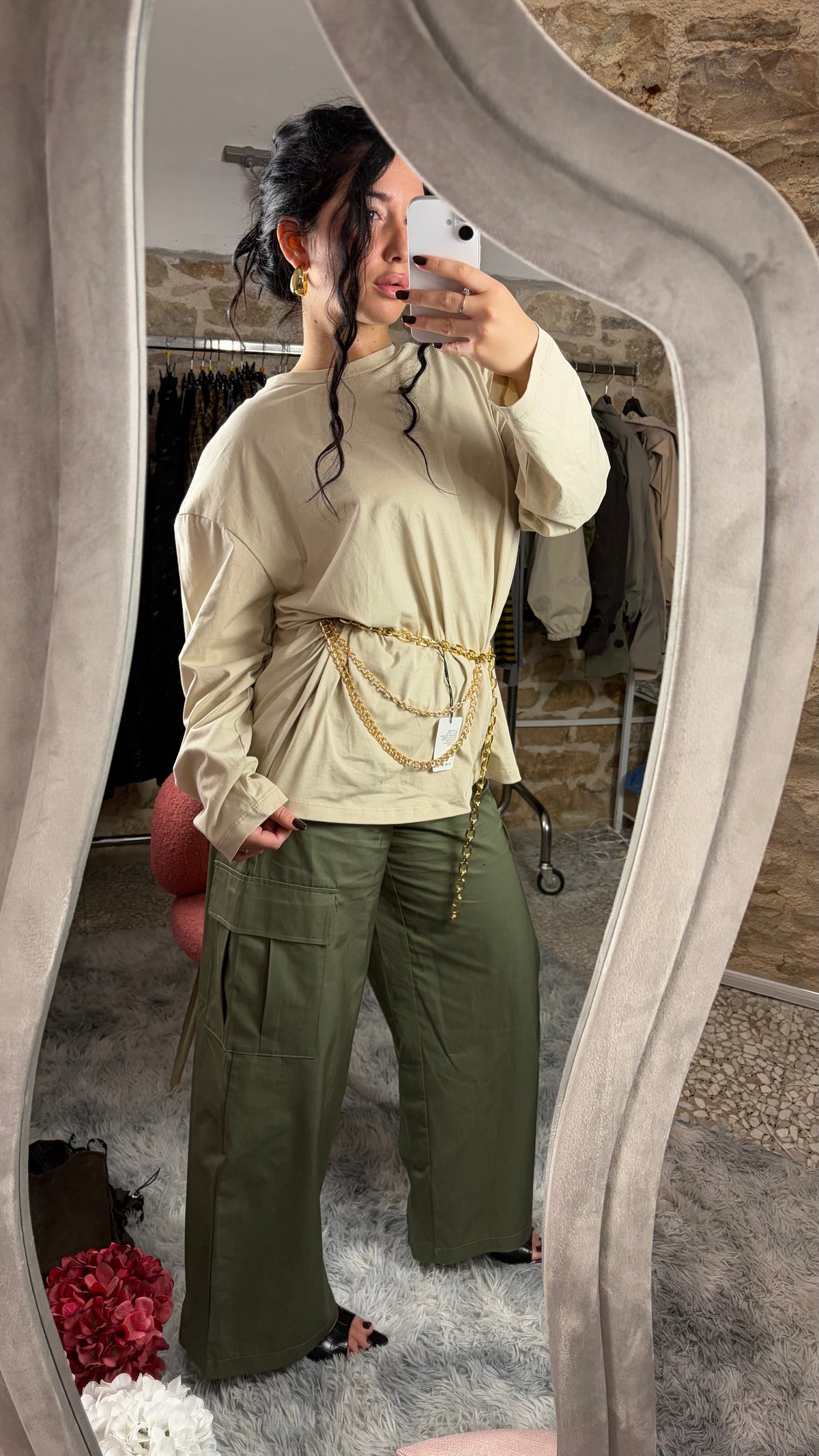 Maglia oversize in cotone con spalline imbottite - foto 1