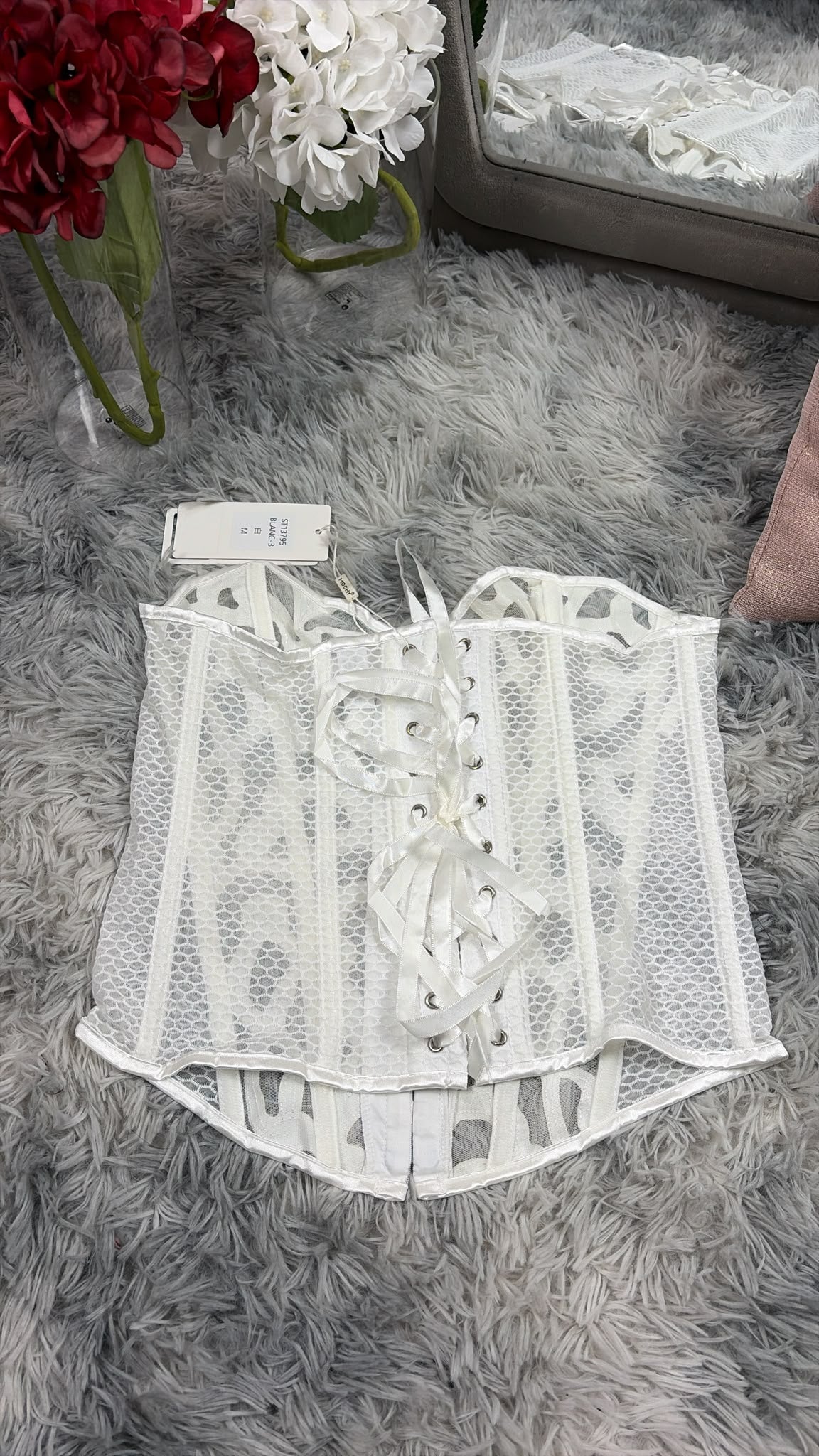 Corsetto bustier sagomato con pizzo e rete semitrasparente - foto 6