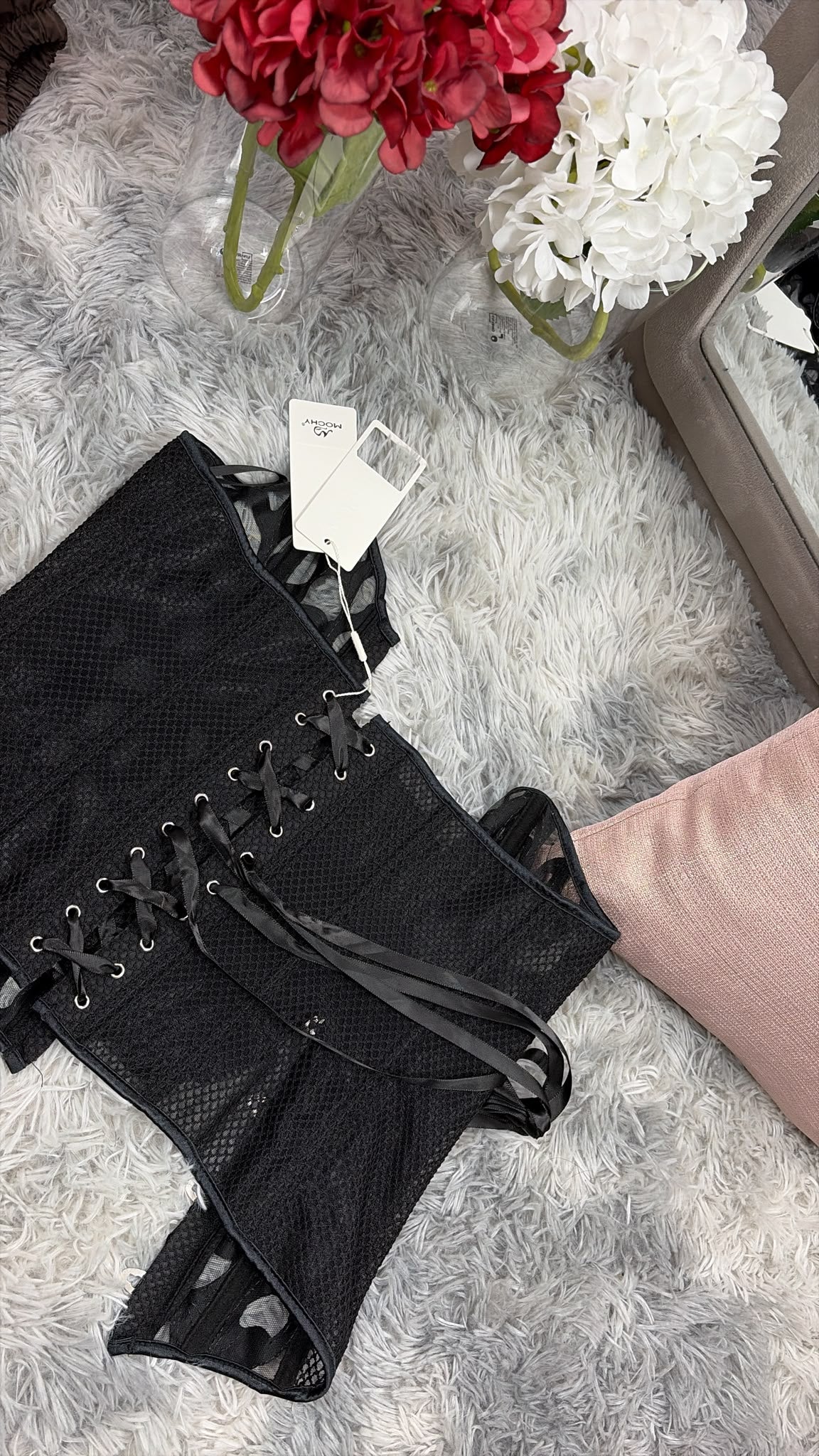 Corsetto bustier sagomato con pizzo e rete semitrasparente - foto 4