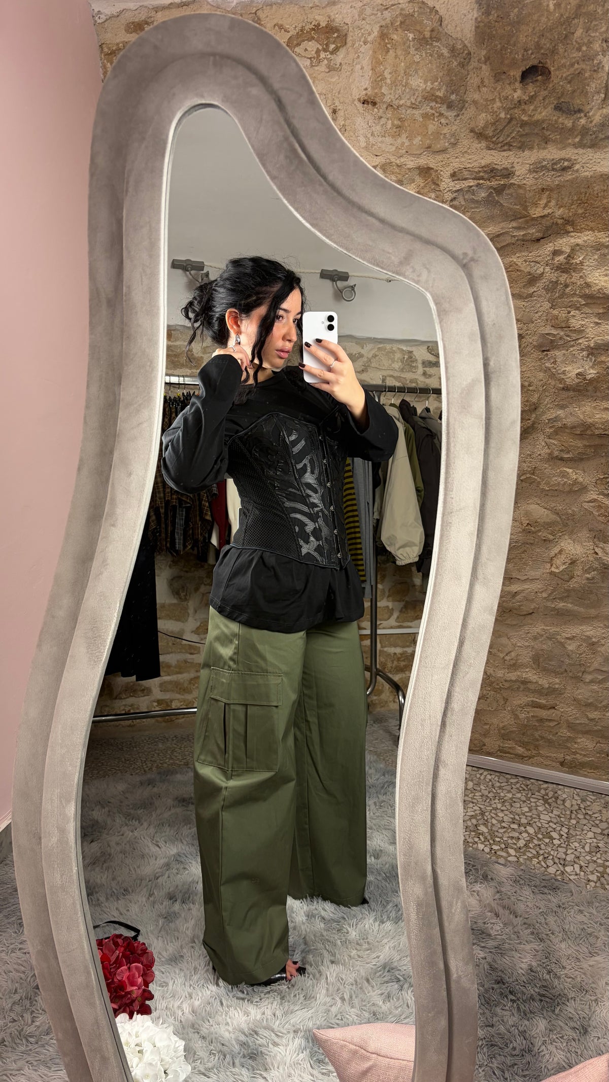 Corsetto bustier sagomato con pizzo e rete semitrasparente - foto 2