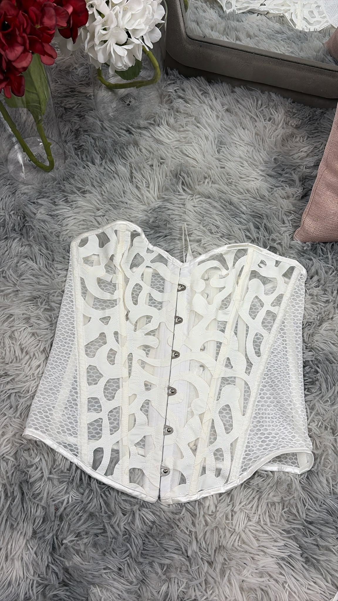 Corsetto bustier sagomato con pizzo e rete semitrasparente - foto 5
