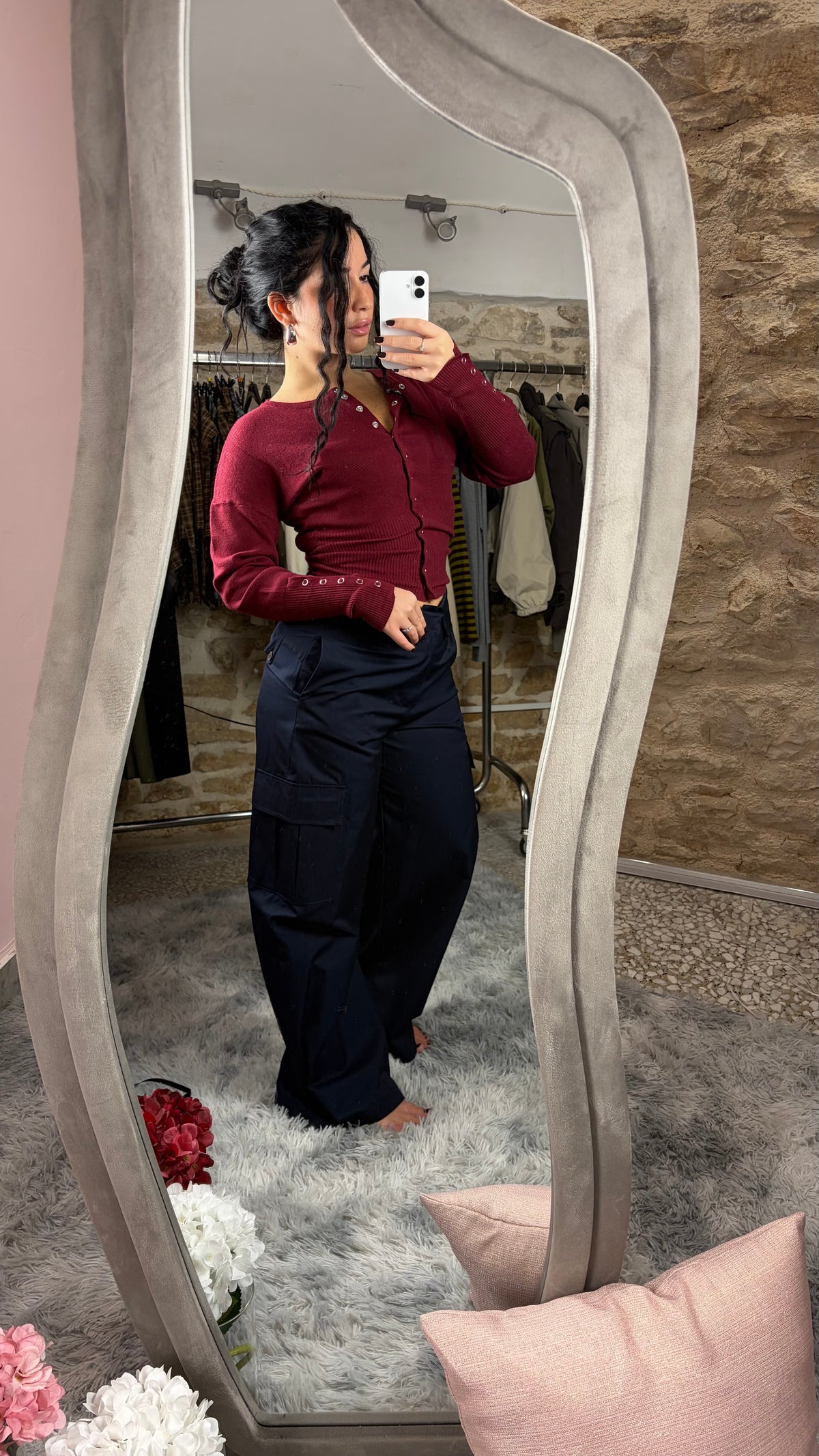 Pantaloni cargo wide leg con risvolto in vita - foto 2