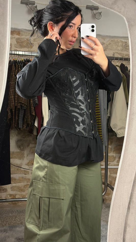 Corsetto bustier sagomato con pizzo e rete semitrasparente - foto 1