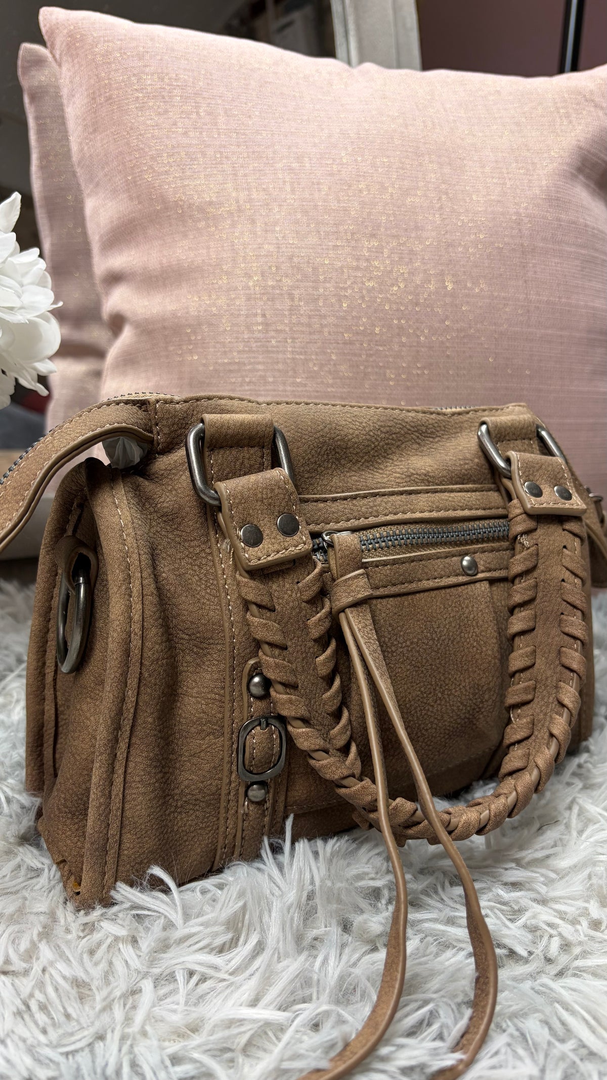 Borsa marrone con doppi manici intrecciati - foto 3