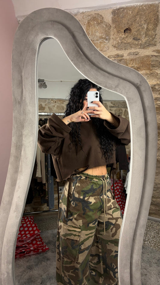 Felpa crop oversize con laccetti laterali - foto 1