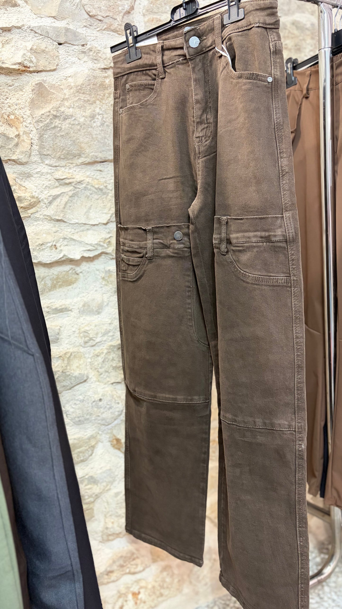Jeans carpenter wide leg Double Waist in denim marrone - foto 3