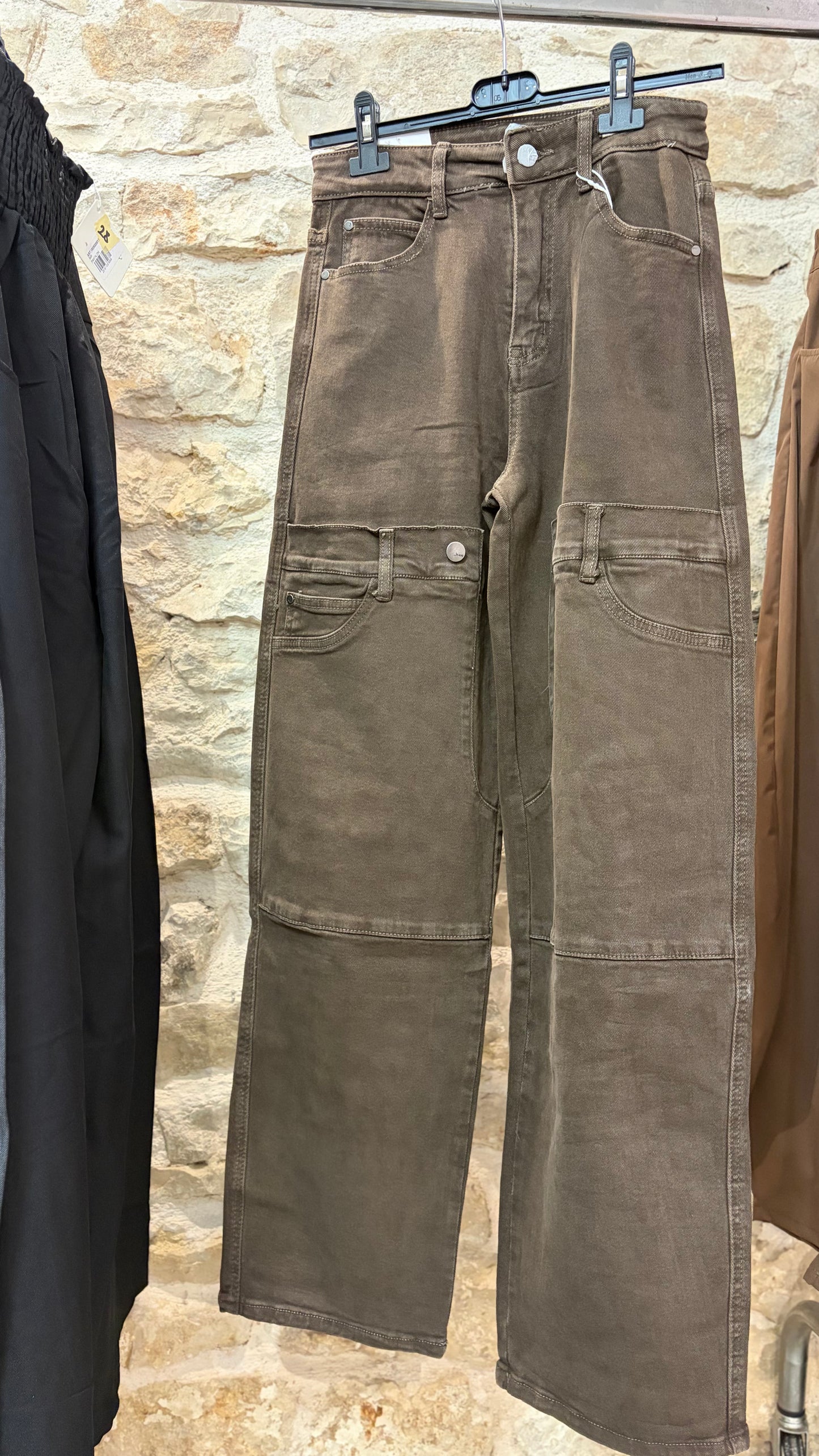 Jeans carpenter wide leg Double Waist in denim marrone - foto 2