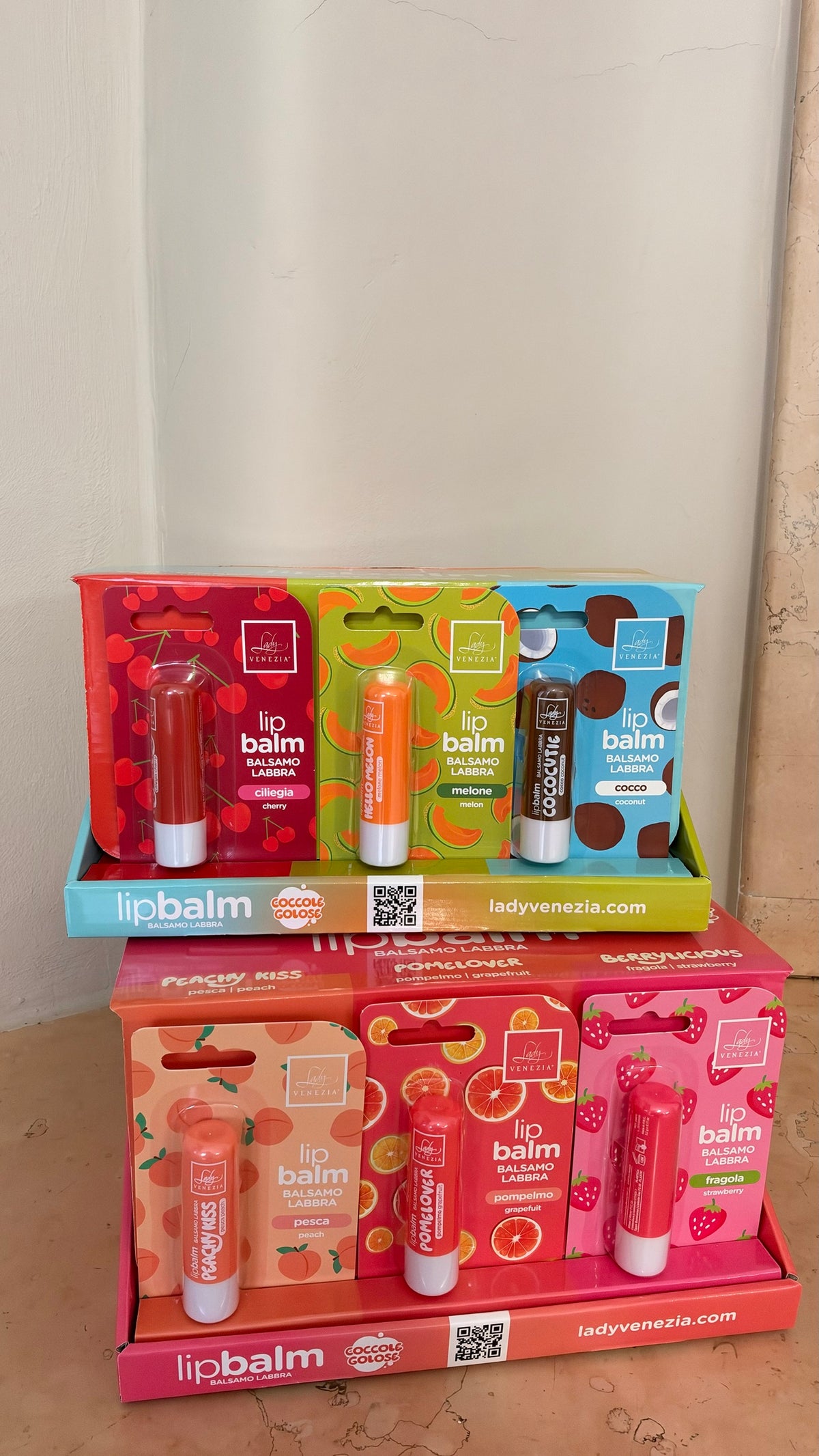 Lip balm Lady Venezia Coccole Golose: ciliegia, melone, cocco, pesca, pompelmo, fragola